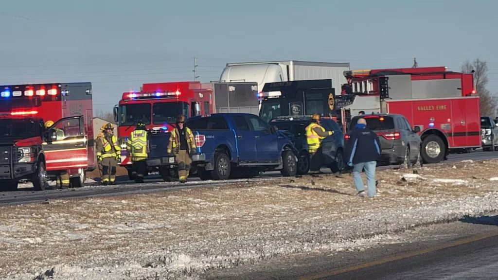 Icy roads led to multiple crashes on Highway 75 near Waterloo on Monday morning, March 16, 2026