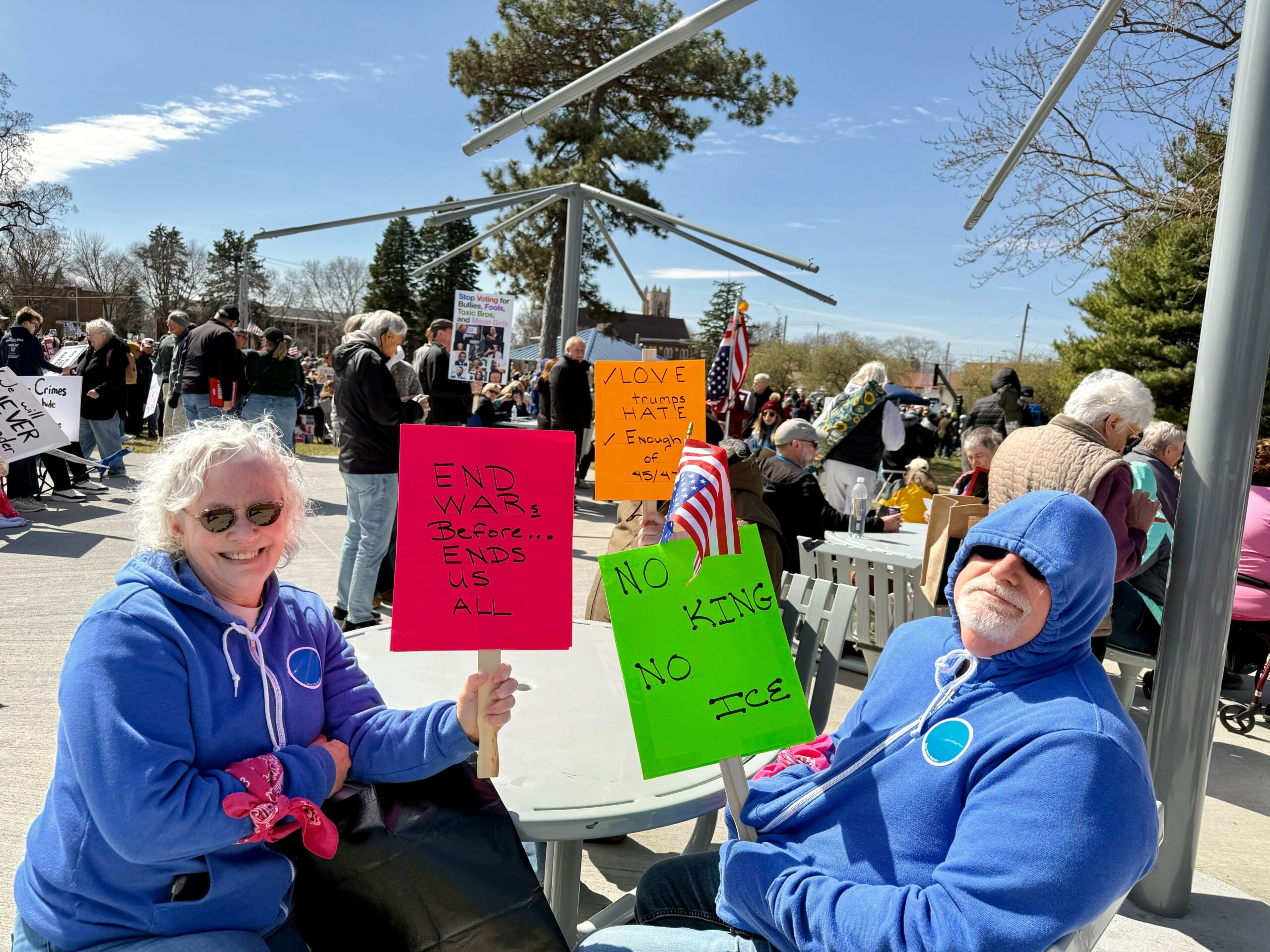 Lorin and Elwin Moseman of Omaha were among the thousands of protesters who participated in the Omaha demonstration on Saturday. 